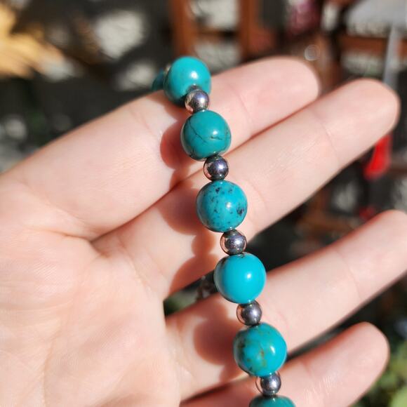 Relios Carolyn Pollack Bracelent Genuine Turquoise 925 Sterling Silver Beaded - Picture 9 of 11